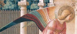 detail of the Angel Gabriel's wings in Fra Angelico's fresco of The Annunciation